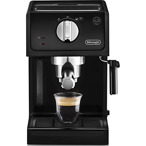 De'Longhi Machine à expresso ECP 31.21 | Porte-filtre avec finition aluminium | Buse de mousse de lait | 1 ou 2 tasses Espresso | Convient également pour les dosettes | Noir