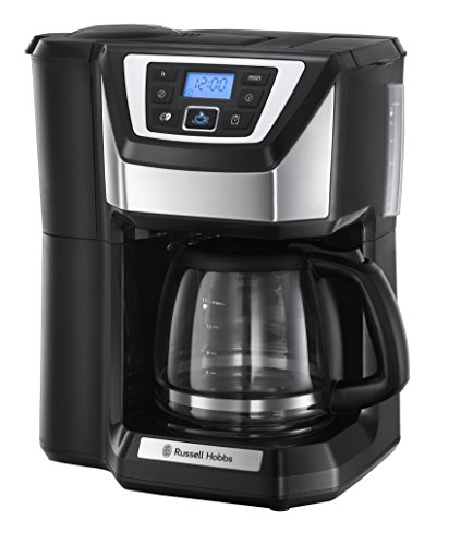Russell Hobbs Cafetière à Grain [Programmable,Technologie WhirlTech pour extraction & arôme optimaux] Chester (max 12 tasses, verseuse en verre 1,5L, réglage de moulure) Machine à café 22000-56