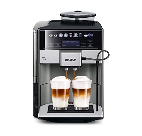 Siemens, machine à café tout automatique, EQ6 plus s500, aromaDouble Shot, système autoMilk Clean, Broyeur céramique, affichage coffeeSelect, gris / noir - Inox TE655203RW
